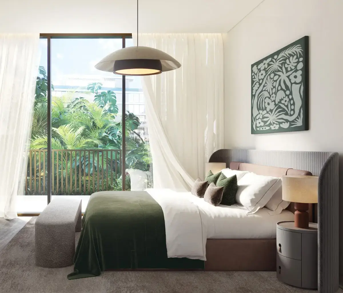 Spacious bedroom with large windows in Mamsha Gardens, Abu Dhabi